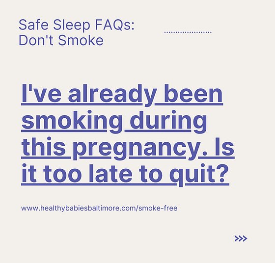 BmoreforBabies's tweet photo. If you smoke just one cigarette per day while pregnant, your baby is twice as likely to die from SIDS. The good news is, the risk gets smaller when you smoke less or quit.
For help quitting smoking, call 1-800-QUITNOW. #SLEEPSAFE #NotOneMoreBaltimore https://t.co/cpT7lpGFBG