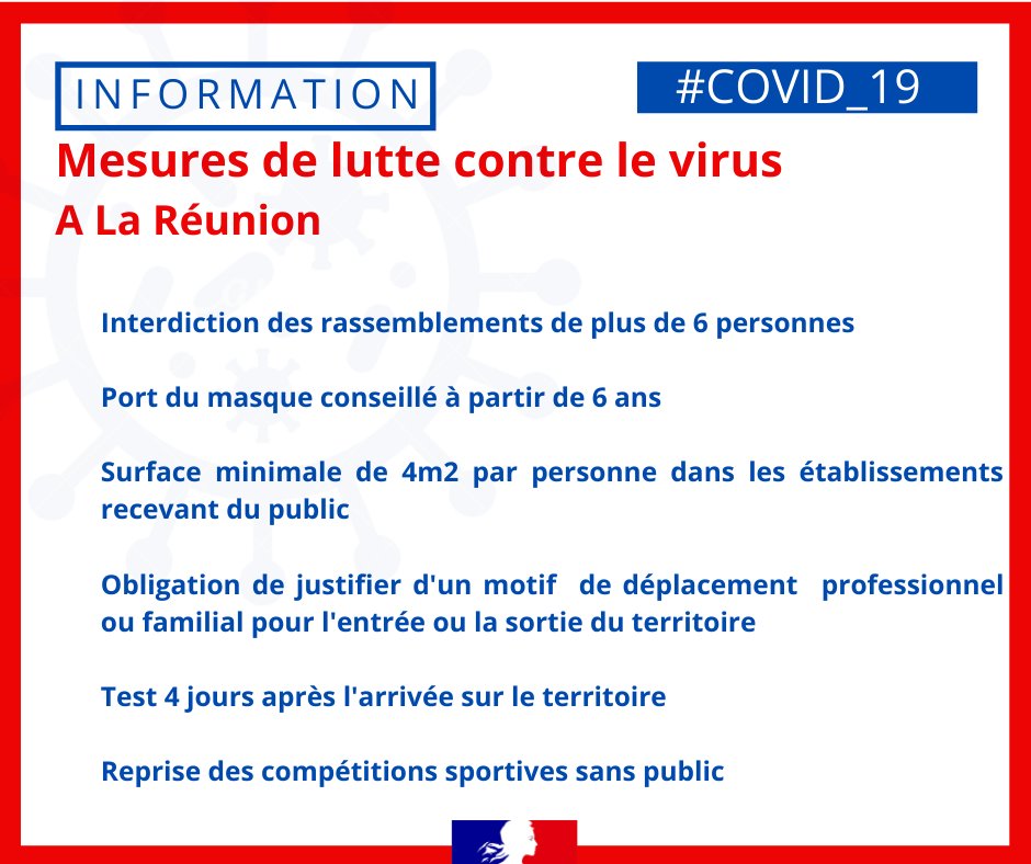 Prefet974's tweet photo. #COVID19 #LaRéunion
Retrouvez le détail des mesures applicables à La Réunion et les textes en vigueur sur:
👉https://t.co/gYBD4h9E23 https://t.co/asMQ7qQv8Z