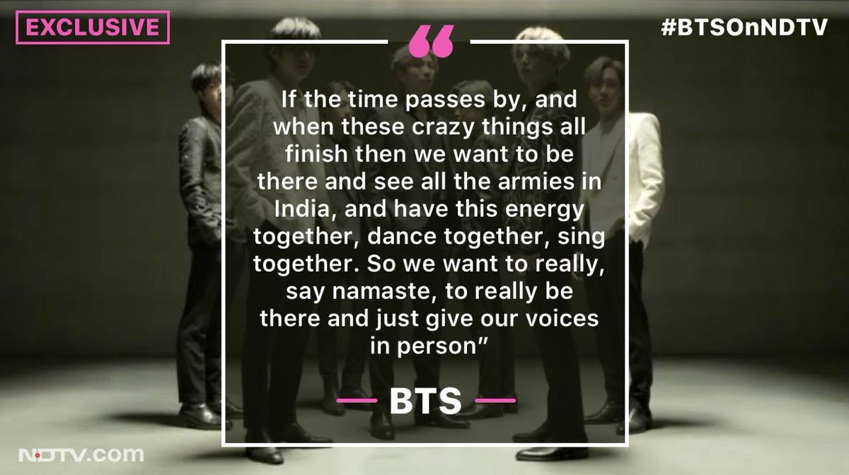 #BTSOnNDTV | Exclusive – “We want to say namaste in person”: @BTS_twt tell @NDTV they want to come to India 

#WatchBTSOnNDTV 
@bts_bighit @BTSW_official