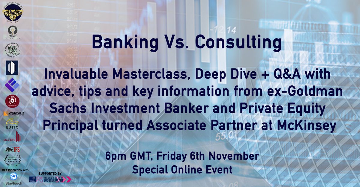 We are hosting a Banking vs. Consulting - Invaluable Masterclass + Deep Dive with ex Goldman Sachs Investment Banker &amp; Current McKinsey Associate Partner, on Fri 6th Nov at 6 pm UK time with StayTouch. Register here: tinyurl.com/BankingversusC…
facebook.com/events/3661120…