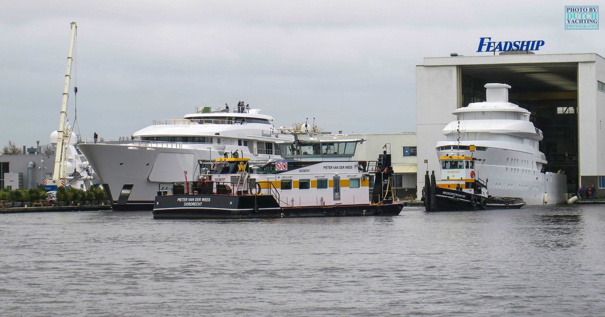 Dutchyachting's tweet photo. The final phase of #Project708’s transport took place today. The 55m/ 180’5” hull left #Gouda this morning for #Feadship #Aalsmeer where she arrived this afternoon. Photos by @DutchYachting. https://t.co/bFAB4JKO9d