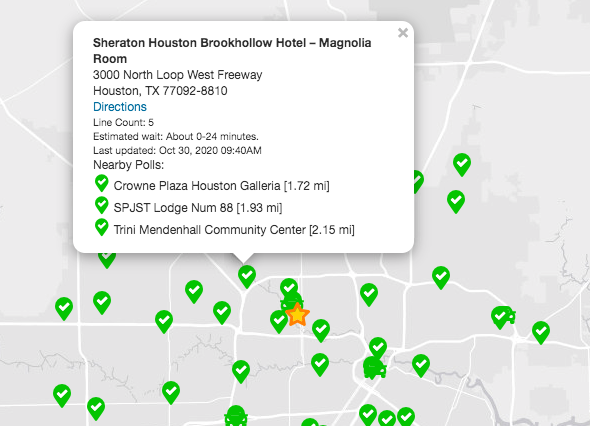 Voters can vote at any of 122 Voting Centers. Our website shows you the closest location to you as well as wait times at that location and other nearby locations. It's pretty great, tbh.  http://HarrisVotes.com/Locations 