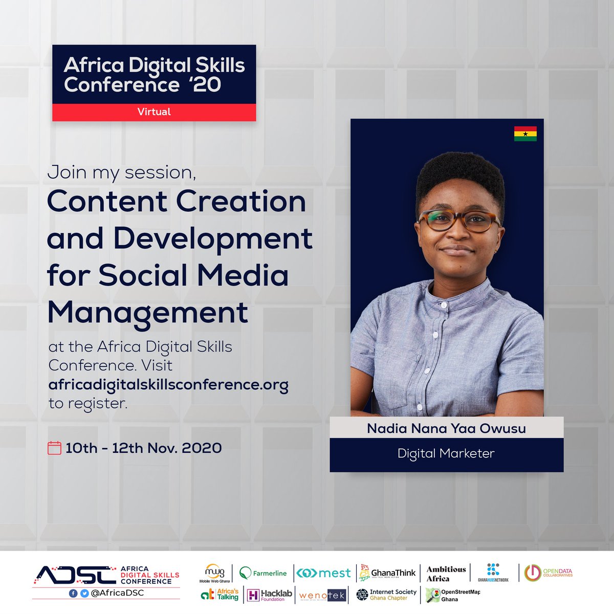 eli_sabblah's tweet photo. Join @staa_boss’s session, “Content Creation and Development for Social Media Management”, at the Africa Digital Skills Conference, 2020. If you haven't already, please register to participate in the link below:
https://t.co/ChkTaY2EWl
 #ADSC2020 https://t.co/IJAx7ra5Uk