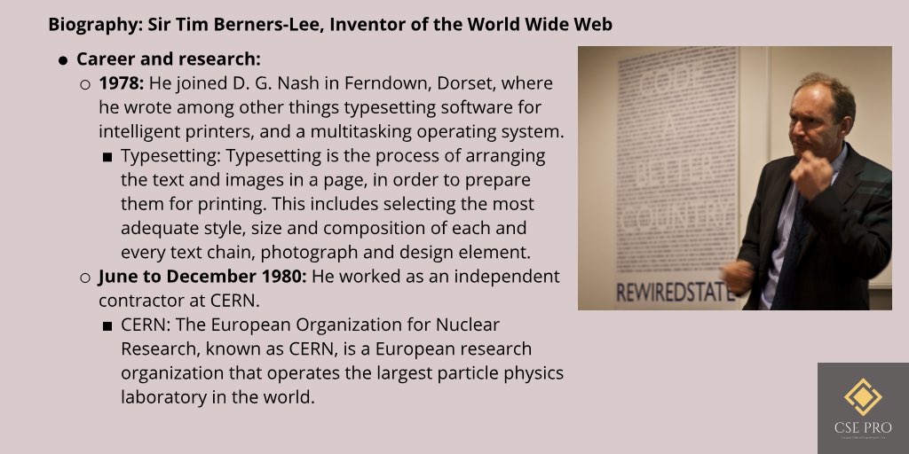 cse_pro's tweet photo. Here you are, the biography of Sir Tim Berners-Lee, The Inventor of the World Wide Web, and one of the Turing Award winners! (Part 1) 
@timberners_lee
 
#WorldWideWeb
#WWW 
#TimBernersLee 
#InventorOfTheWorldWideWeb
#Biography 
#CSE_PRO https://t.co/JGC6m3Aj6U