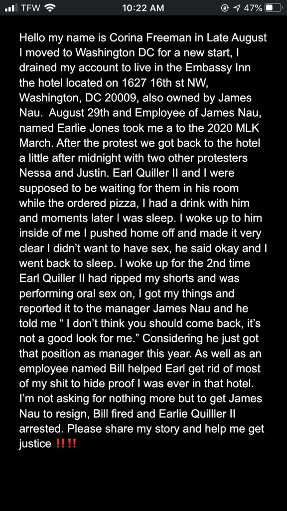 RaeG0lden's tweet photo. #ProtectBlackWomen Good Morning sorry for interrupting your scrolling but could you please help me share my story and get justice, I was raped by an Embassy Inn employee and police haven’t done anything, please share and thank you❤️ https://t.co/zY6P3kSfY0
