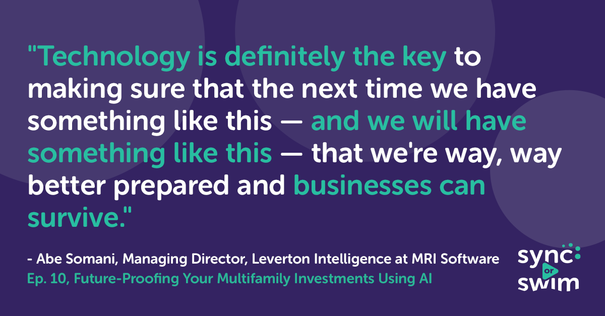 💭 In E10 of Sync or Swim🏊 Abe Somani, Managing Director of <a href="/Leverton/">Leverton - An MRI Software Company</a> at <a href="/mrisoftware/">MRI Software</a> shared just a few ways #AI is helping operators navigate COVID-19:

👉 Analyzing payments
👉 Knowing your exposure rate
👉 Future-proofing your investments

Listen now: hubs.ly/H0yY3-W0