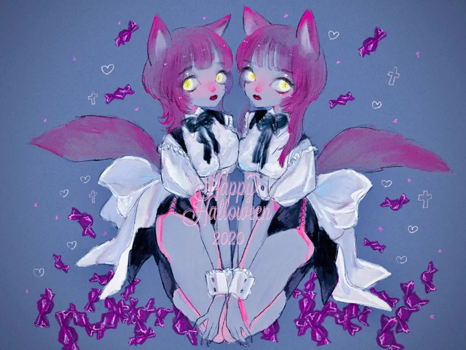 ウルフメイドちゃんズ💗🐺🐺💗
#ハロウィン2020 #Halloween2020 #ハロウィンイラスト 