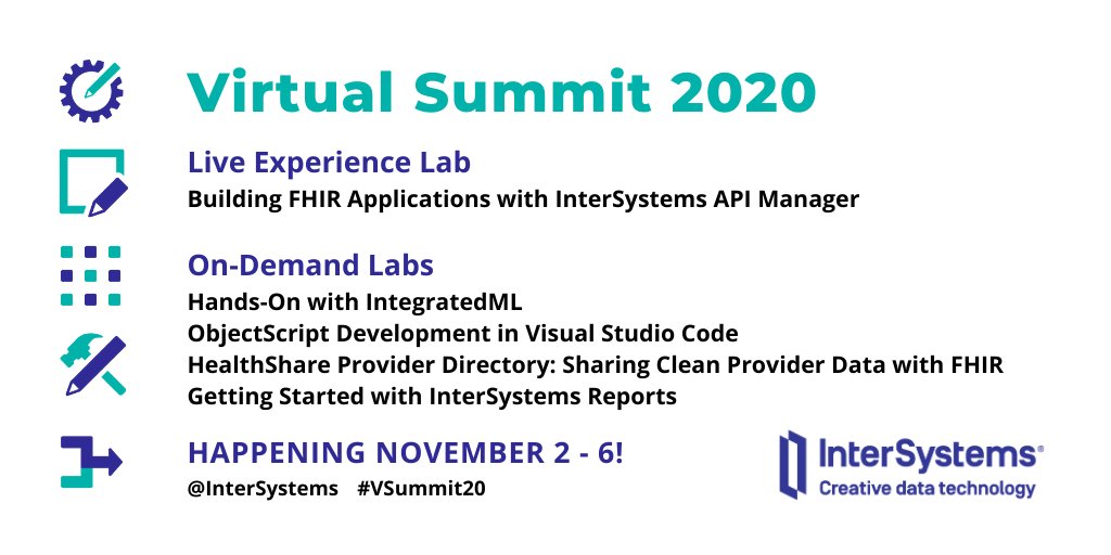 InterSystems's tweet photo. Get your hands on our technology starting November 2 - 6, only at #VSummit20! Register here: https://t.co/OFDO8C6RIa

#Developers #DevOps #FHIR #API #visualstudiocode #IntegratedML #kubernetes #azure #Containers https://t.co/olH0R0rrQb