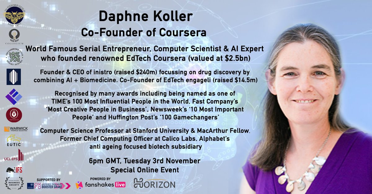 We are hosting an event with Daphne Koller, a world-renowned famous Serial Entrepreneur, Computer Scientist &amp; AI Expert who founded renowned EdTech Coursera on Tue 3rd Nov at 6 pm UK time. Register here: tinyurl.com/DaphneKollerTa…
facebook.com/events/4820356…