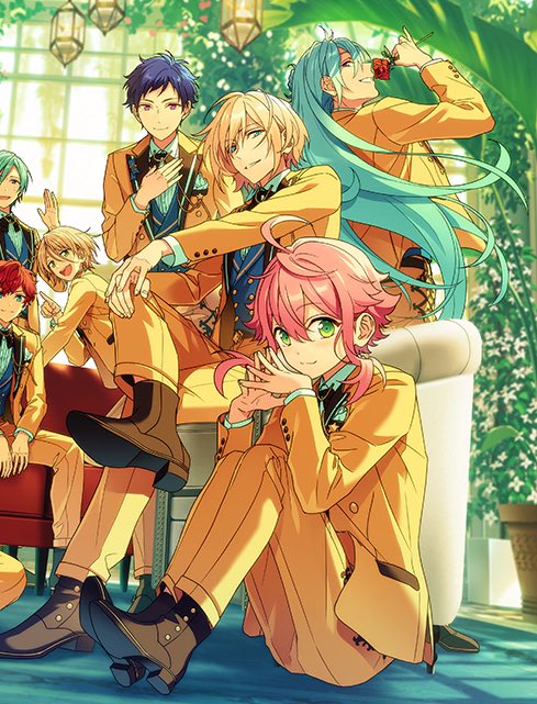 Posing v1: fine. I’ll talk about this again w/Alkaloid but I really like how only two people in this art have their backs to the camera and one of them is international man of mystery Hibiki Wataru. Wataru’s pose also has a ton of drama with the rose and the raised pinky finger.