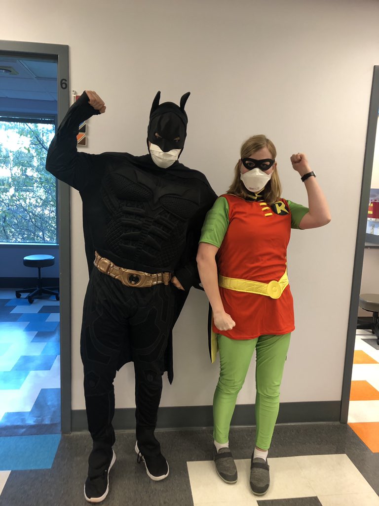 DoctorBlakeB's tweet photo. Not all heroes wear capes...but all do wear masks!  Happy Halloween everyone! Stay safe out there. Wash your hands frequently!  #bestjobever #tweetiatrician #batmanandrobin @ped_consultants https://t.co/l04CgUnvbT