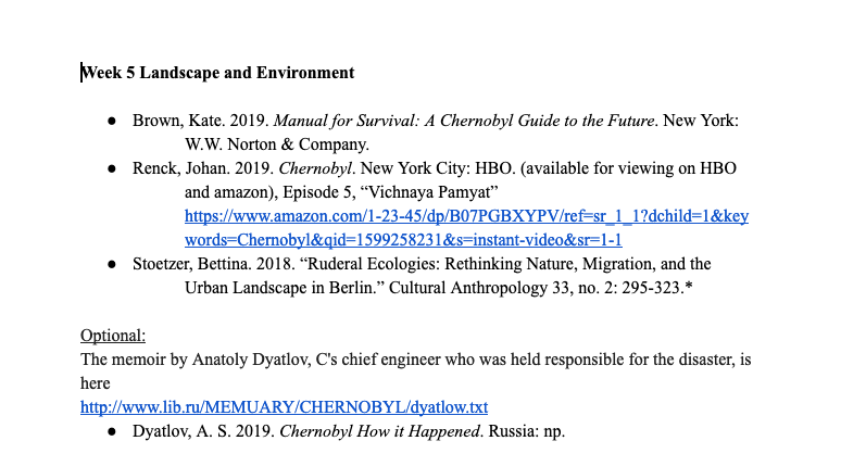 Week 5 readings: Environment and Landscape
