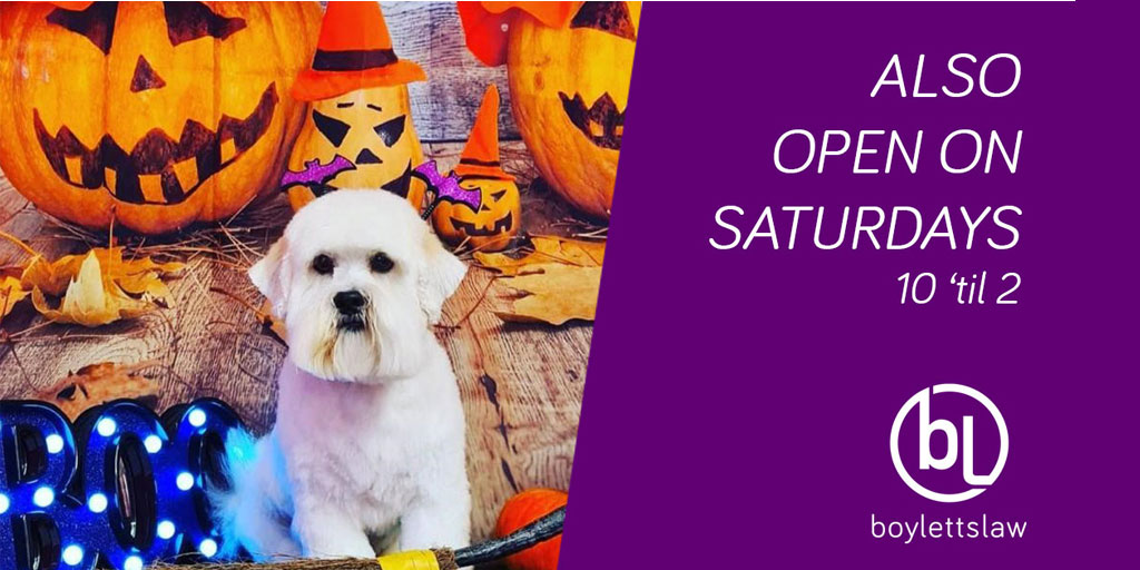 BoylettsLegal's tweet photo. Basil Boylett and the rest of us at Boyletts Law hope you have a spooktacular Halloween. Don't forget we are open tomorrow from 10-2. For enquiries and appointments please call 01279 295047 or visit our website https://t.co/BX7H0RehTR.
#Halloween2020 #FixedFeeLegalServices https://t.co/Dqeh7zYovs