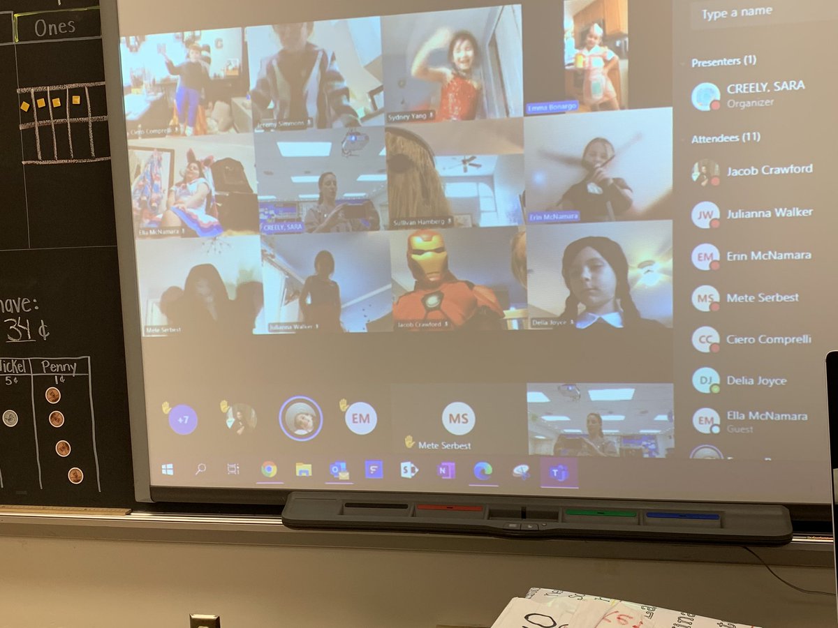 SaraCreelyCB's tweet photo. Shh! Don’t tell them that they just did a writing activity when they shared 3 clues about their costumes!! Our virtual costume party was filled with a lot of laughs! (And learning about adjectives🤫) @CBColdSpringES https://t.co/2KSclvXWMr