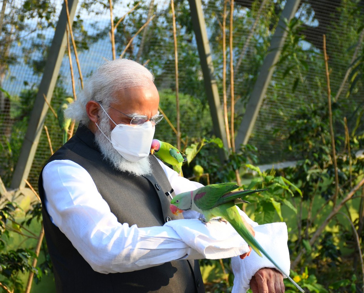 narendramodi's tweet photo. Kevadia is all set to turn into a birdwatcher’s delight. Inaugurated a state-of-the-art aviary, which is a must visit! https://t.co/17ZL3lON2d