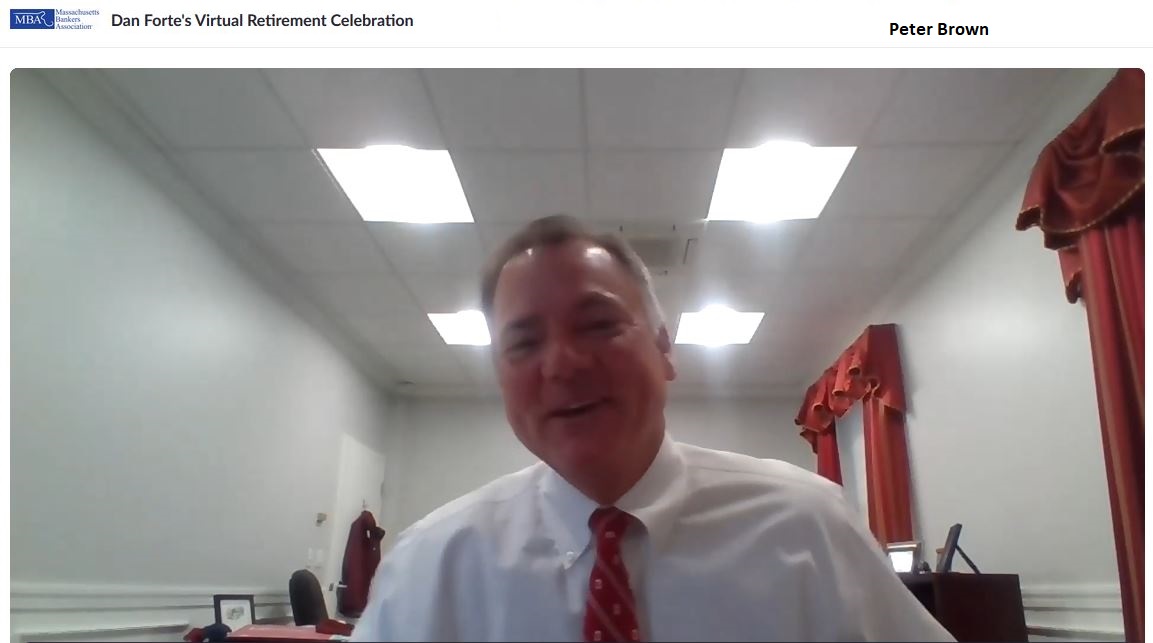 MaBankersAssoc's tweet photo. The Massachusetts Bankers Association's "New Normal" includes a Zoom Retirement Celebration. 

Yesterday, we celebrated 35 years of dedicated leadership by Dan Forte at @MaBankersAssoc.

Congratulations on your Retirement @Daniel_J_Forte! #MABankersClassof2020 https://t.co/AdjOvo1V71
