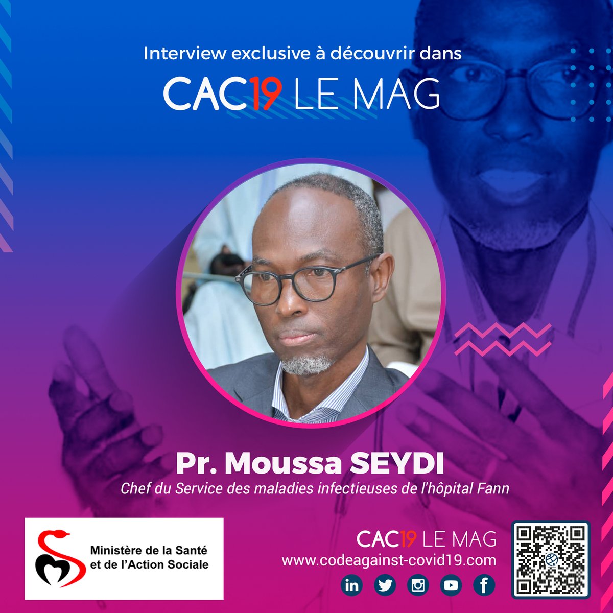 CodeCovid's tweet image. Spécialiste en maladies infectieuses, le Professeur Moussa Seydi, est un acteur majeur de la lutte contre le virus. Nous lui demandons quelles sont les chances qu’un vaccin soit développé au #Sénégal. Découvrez sa réponse --- codeagainst-covid19.com/cac19-le-mag/. #Gaindé #Cac19LeMag #Covid19