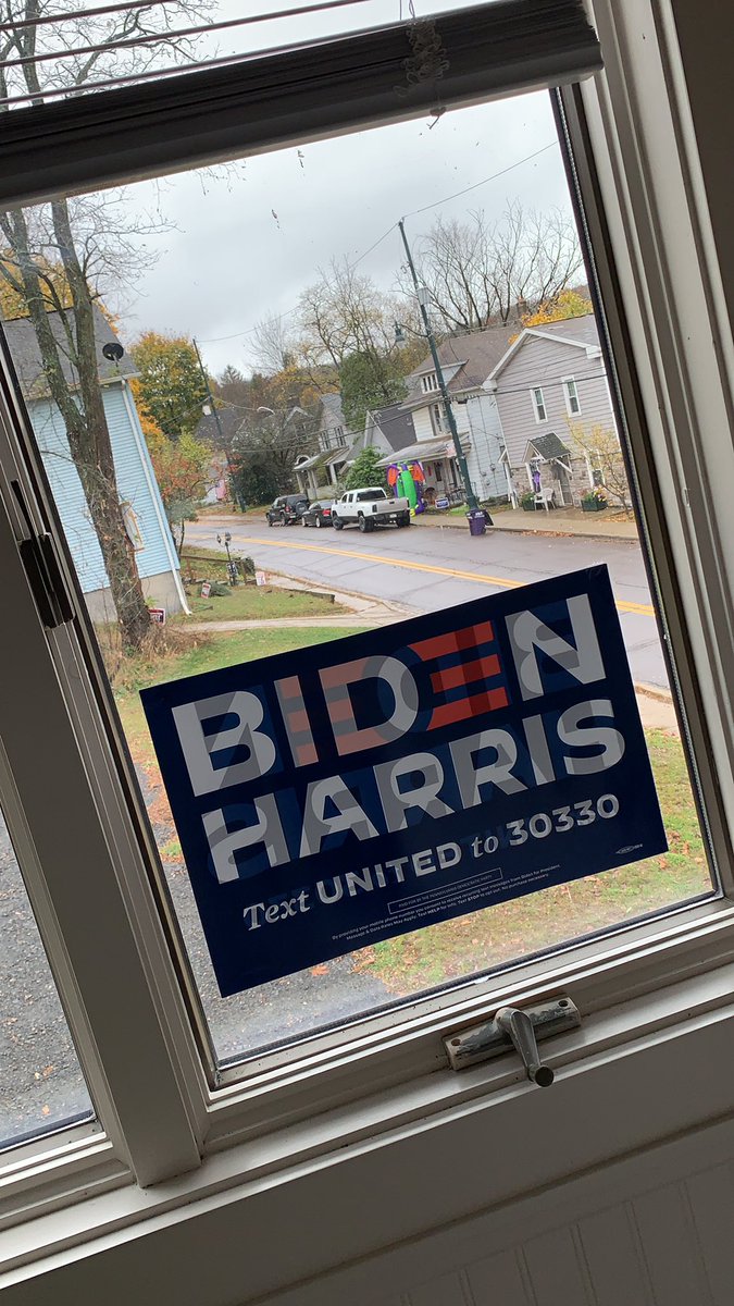Not all of Pennsyltucky is full of hillbillies! 

Across the street someone has a BLM flag and the other neighbor’s trump signs got spray painted last night 😇#PAforBiden