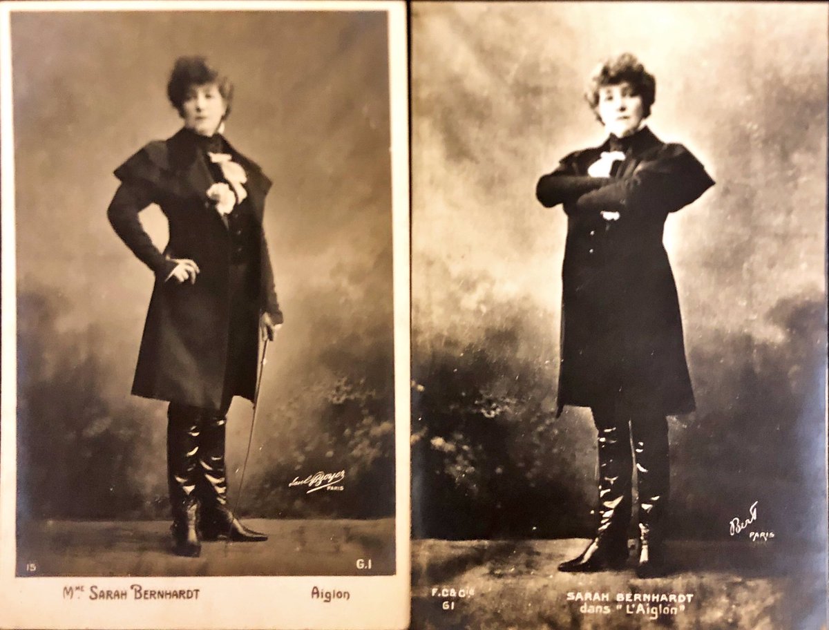 HumSexCollects's tweet photo. Looking for some historic inspiration for a last-minute #Halloween2020 costume? I submit Ms. Sarah Bernhardt in L’Aiglon circa 1905. Have fun taking on a “trouser role” as Bernhardt did on stage starting in the 1860s. #archivalcostume #trouserrole #boots #confidentattitude https://t.co/OP8VCyGWOQ