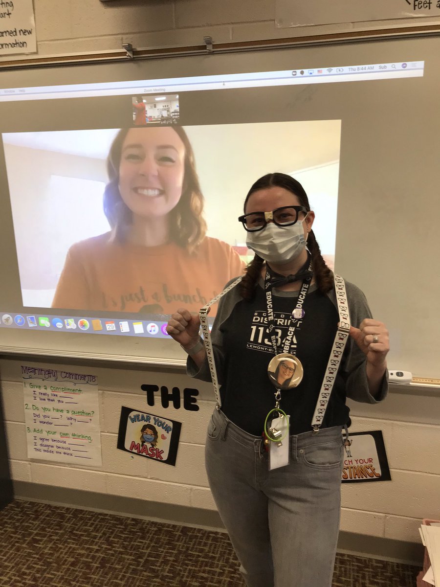SWBerchman's tweet photo. One co-teacher remote and one in person? No problem! @missrosendahl and Mrs. Taylor teamed up to celebrate with their cohort A kids! #RVSpiritWeek #sd113a #RVResilient https://t.co/1WP6HeKKiB