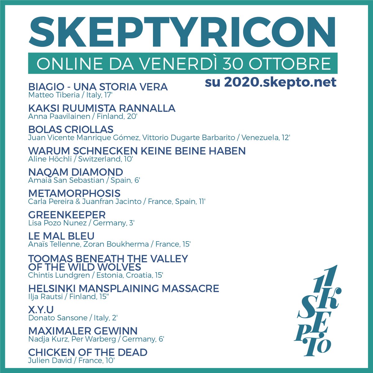 skeptofilmfest's tweet photo. 💀Satira &amp; Grottesco🤡

🤡Sezione Skeptyricon💀

💻🎬Disponibile da oggi su https://t.co/wWKVCIotPw💻🎬

#SkeptoXI #StaiConSkepto #BecauseLifeIsTooShort #grottesco #satira #new #shortfilms #cinema #cinematography #Short #movies #free https://t.co/Oq2iIJyxM9