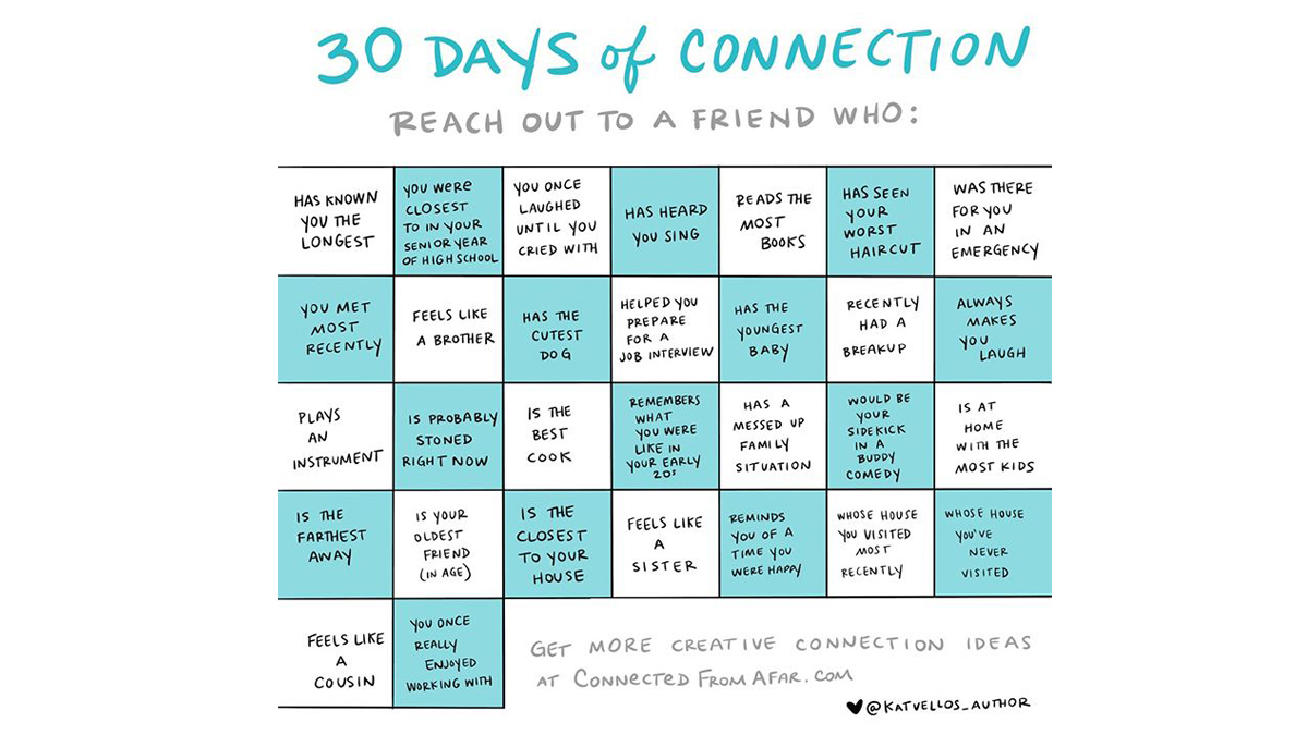 HBREarlyCareer's tweet photo. Miss being able to meet your friends? Try out this "30 Days of Connection" challenge by @KatVellos https://t.co/gdh5GU8v3O