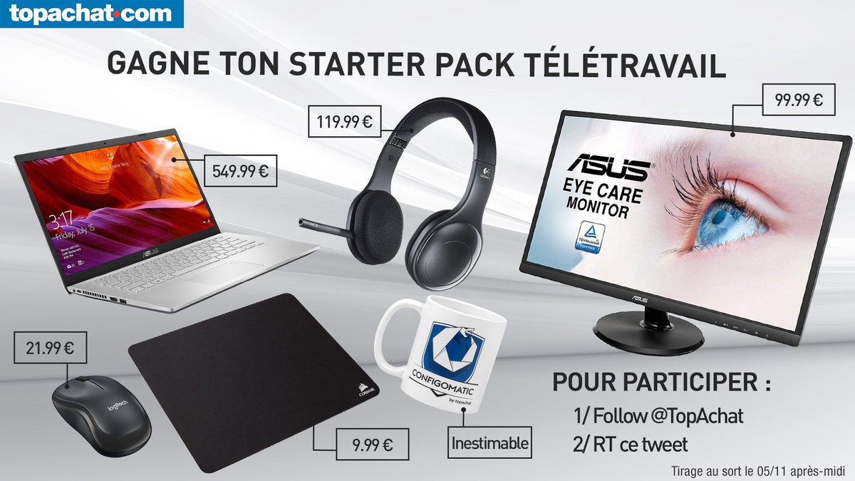 TopAchat's tweet image. 🎁 #Concours 🎁

Gagne ton starter pack #Télétravail !

✅ Follow @TopAchat
✅ #RT 
✅ Augmente tes chances en participant aussi sur Instagram et Facebook 

Tout pour bien bosser depuis chez toi ! ⬇
topachat.com/pages/landing/…

🍀 TAS : 05/11 après-midi