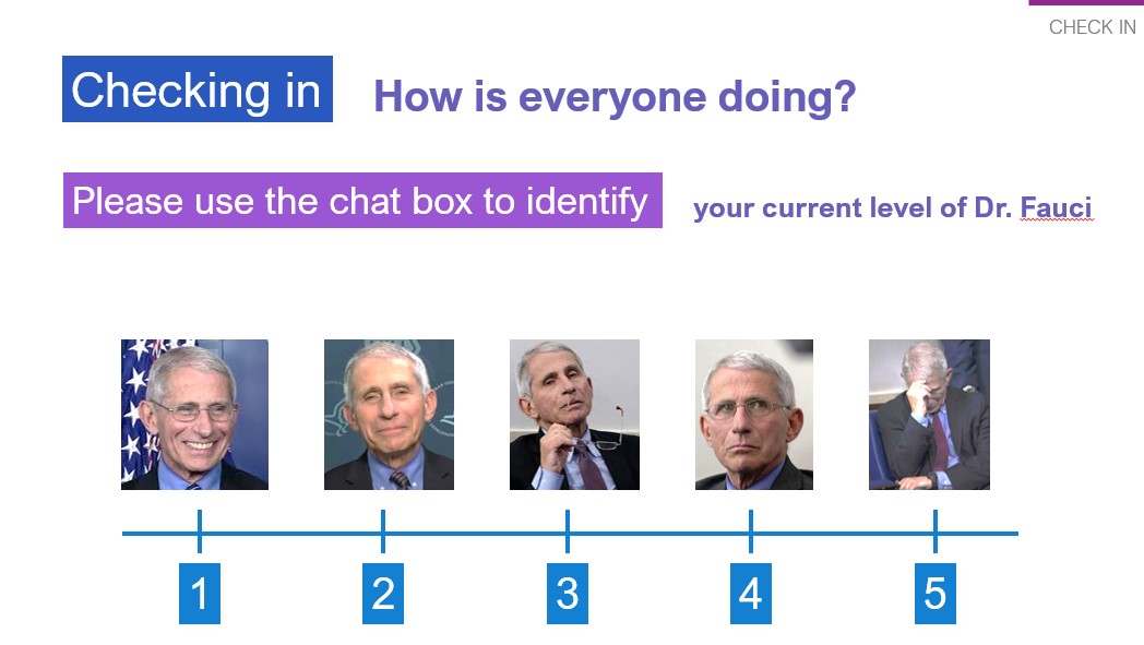 karenerrichetti's tweet photo. Today I learned that my #Fauci scale, which I created as a wellness check for a @TuftsPH Zoom class, has made the rounds @NIH. Reportedly, it's been seen by Dr. Fauci himself and is in use at #NIH meetings. @NIAIDNews #MedTwitter #epitwitter 

So what's your level of Fauci?👇 https://t.co/AFDvVUomTC