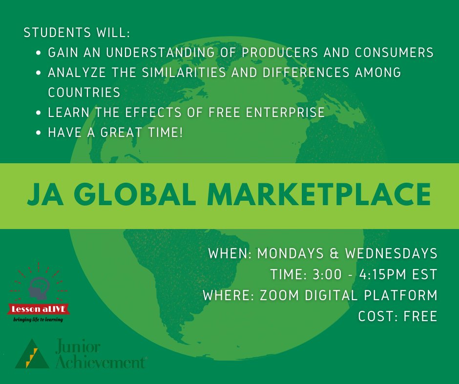 It's not too late to register your student for our FREE virtual JA Global Marketplace beginning on Monday, November 2nd! Register at nepa.ja.org!