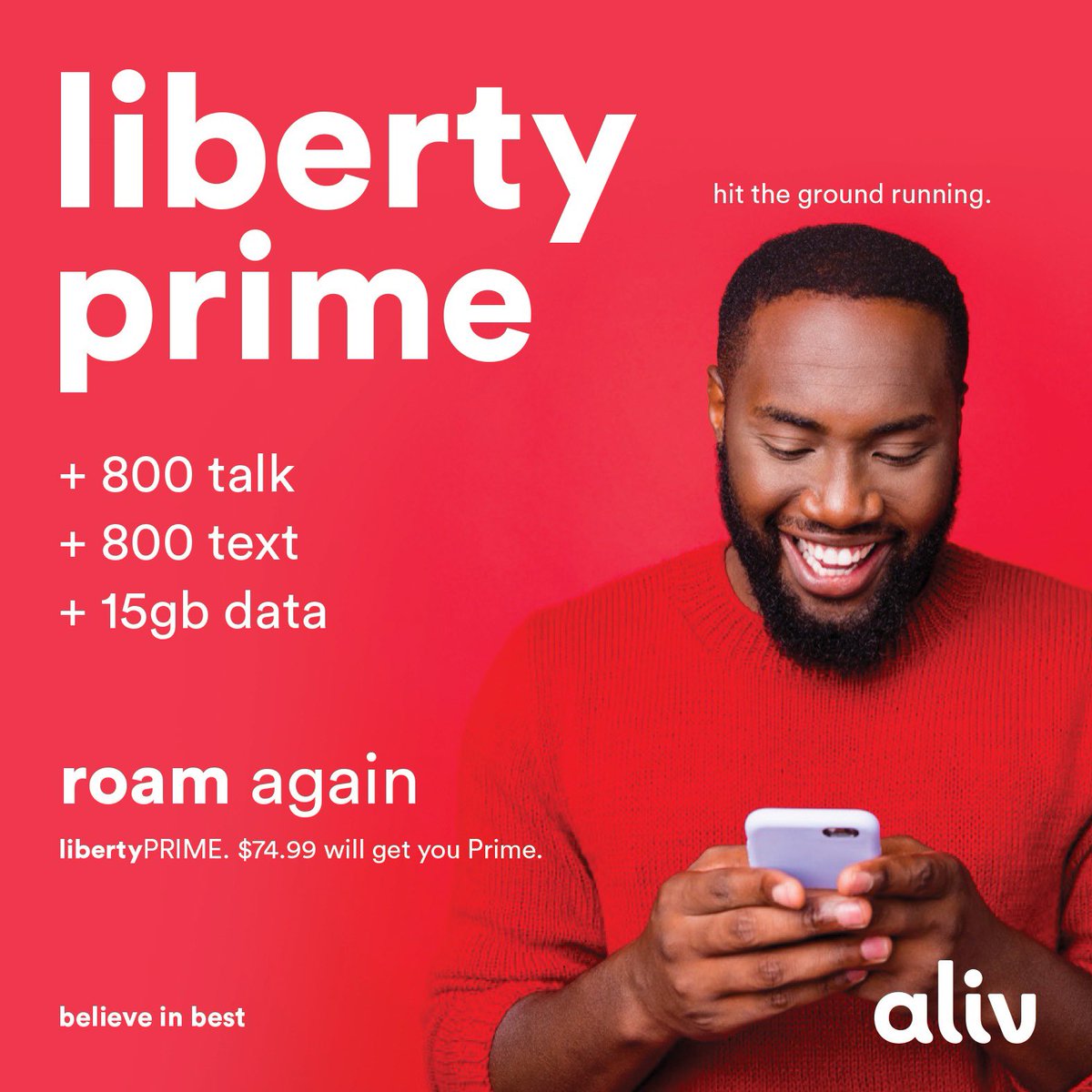 wearealiv's tweet photo. ALIV would like to introduce the all new Liberty Prime that includes 800 talk, 800 text and 15G of data for just $74.99. You are also able to use your talk, text and data in the USA & Canada as thought you you are home!
#GetPrime #RoamAgain https://t.co/2NcPsCdRBT