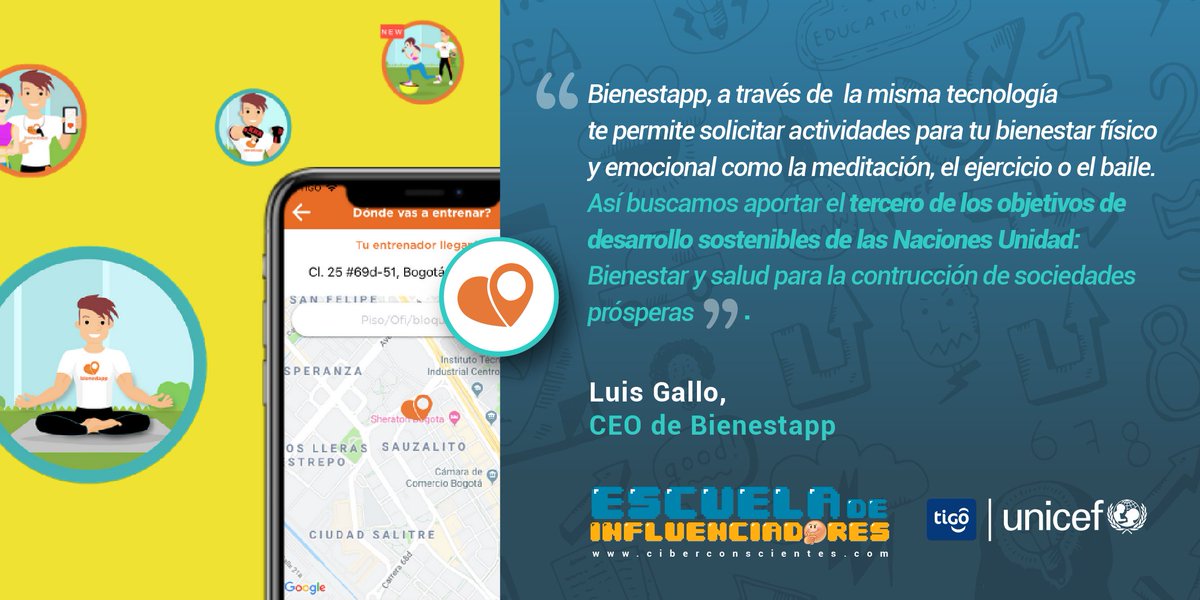 UNICEFColombia's tweet photo. ¡La tecnología puede facilitarnos la vida! Esto lo pensó el equipo de @bienestapp, quienes por medio de la tecnología encontraron una forma para que las personas se ejerciten a cualquier hora del día.

Conócelos en https://t.co/3nHvof96EZ

#EscuelaDeInfluenciadores
@Tigo_Colombia https://t.co/1w1gY20KJR
