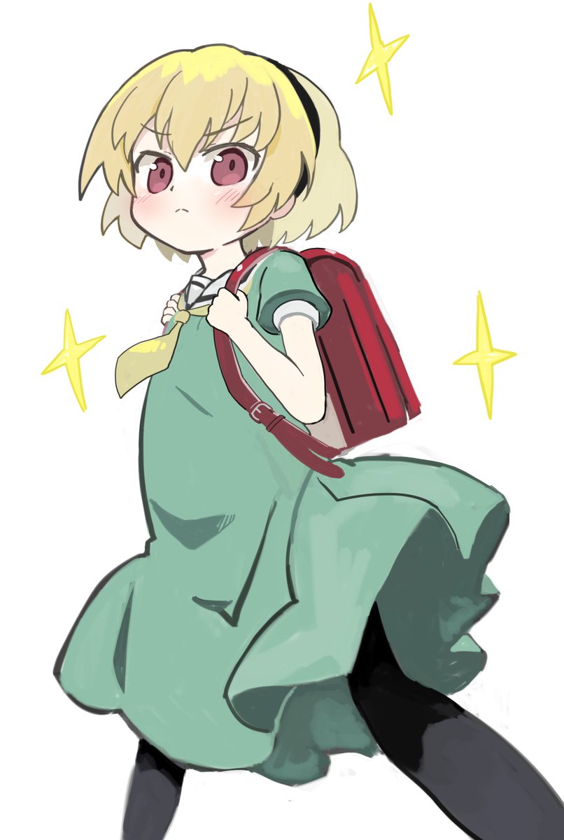 houjou satoko 1girl solo blonde hair backpack bag dress pantyhose  illustration images