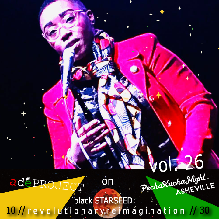 PechaKuchaAVL's tweet photo. Volume 26 Black STARSEED is tonight! Shoutout to emcee Cortina Jenelle Caldwell. Cortina is the Founder &amp; Creative Community Organizer of Artists Designing Evolution (adé PROJECT), your co-creators for the evening! https://t.co/XrGMMSe1Na https://t.co/I6eEBr6CvU