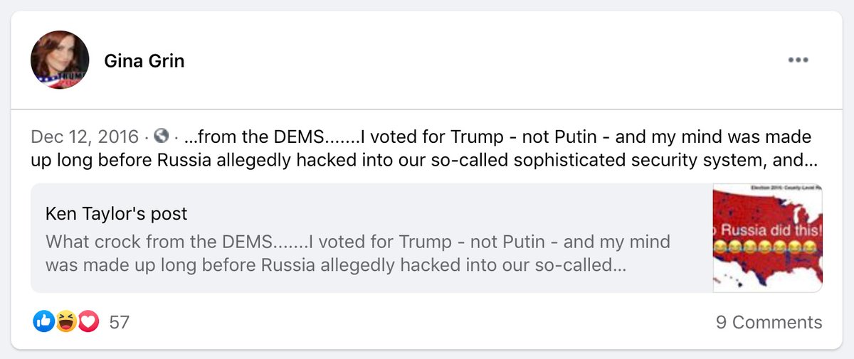Leading up to Election Day 2016, posts by the likely Russian admin in "Pennsylvania for Trump" concentrated on Pennsylvania politics as well as defending Russia from accusations of interfering in the 2016 election, which continued after Nov. 8.  https://www.snopes.com/news/2020/10/26/pennsylvania-trump-facebook-group/?utm_source=thread&utm_medium=social&utm_campaign=ggthread