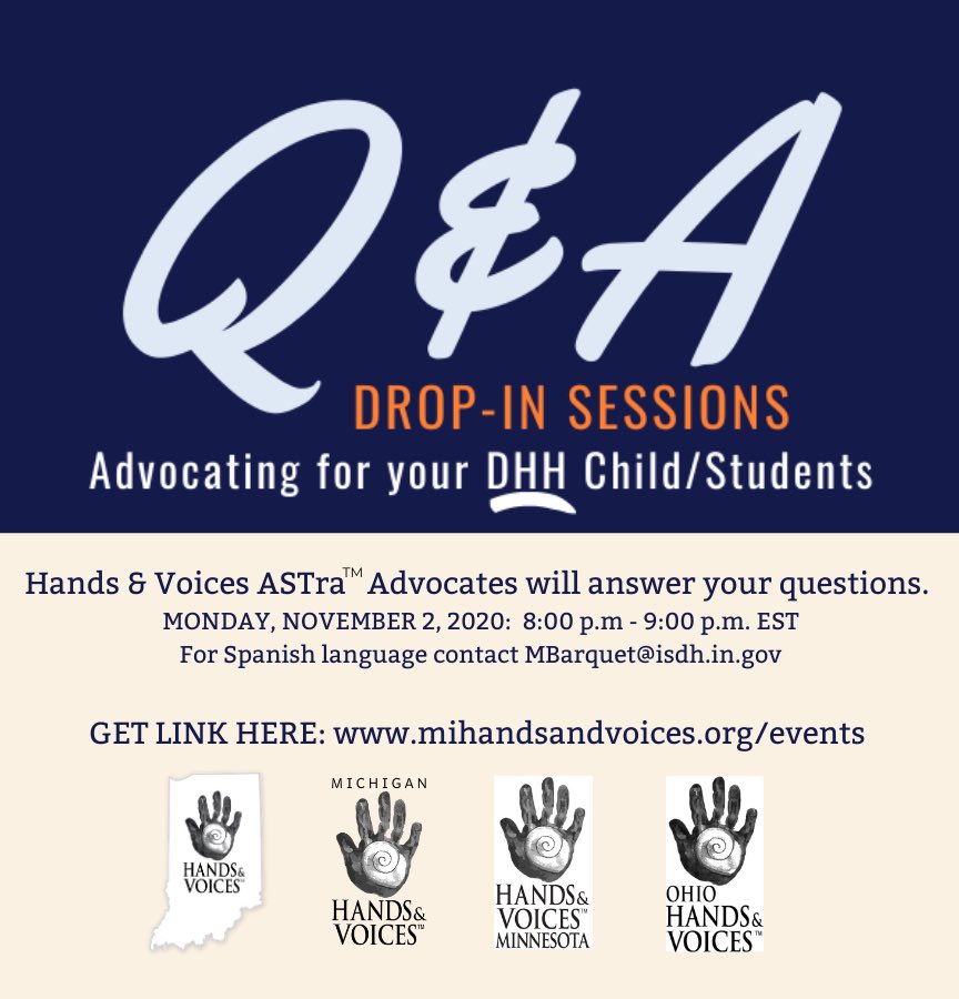 HandsVoices's tweet photo. Questions about making sure your child’s or students’ education/access needs are met? Drop in online at any time Monday 8-9pm. Register for Link: https://t.co/LPVFxAKsgc https://t.co/SAx9FmoUMr