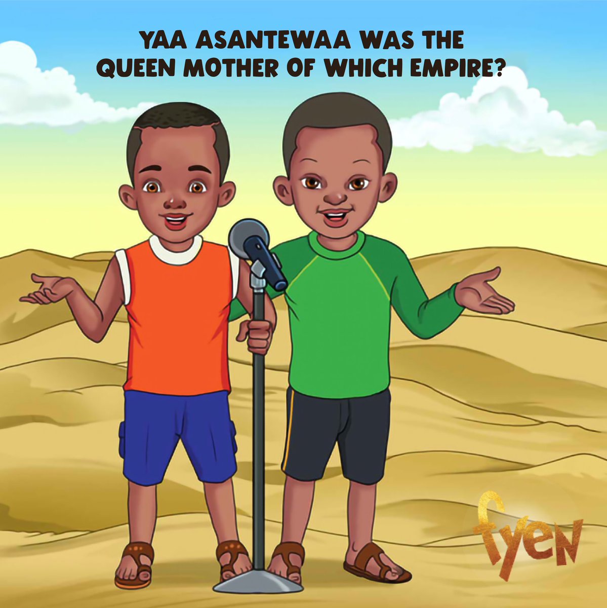 Fyenetwork's tweet photo. Samba and Batch are back challenging us to know our history and culture across the continent.
Whatβs the answer?!
#africatotheworld #teamfyen #fyen #fyenbooks #sambaandbatch https://t.co/vVlWX7sZLu