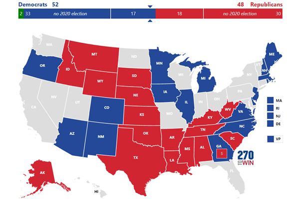 20/ Les 5 scrutins à suivre :Gideon vs. Collins (ME)Cunningham vs. Tillis (NC)Ossoff vs. Purdue (GA)Greenfield vs. Ernst (IA)Kelly vs. Mc Sally (AZ)Si les Démocrates emportent ces 5 sièges, cela leur donnerait une majorité 52-48