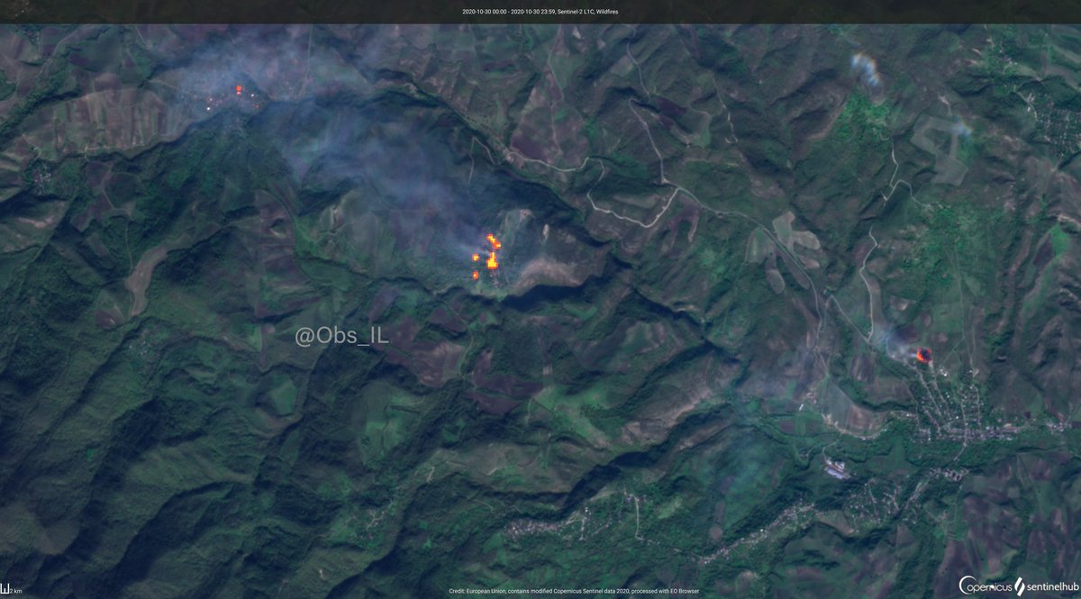 TheIntelLab's tweet photo. Also noticeable from space the fires raging in Çağadüz. #NagornoKarabakh https://t.co/6yupLuZTCg