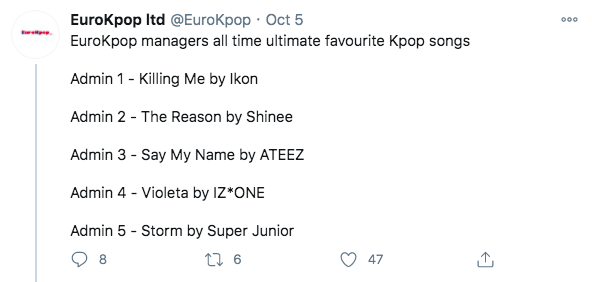 3. These awards are decided from the start- the nominations came from the admins themselves and 40% of the vote is decided by them. EXAMPLE- Admin 5 likes Super Junior. They're nominated twice here, and I wouldn't be surprised if they won.