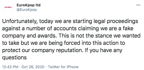 Let me just repeat that: they are threatening to take LEGAL ACTION against fans (a lot of whom are minors) for questioning their legitimacy.