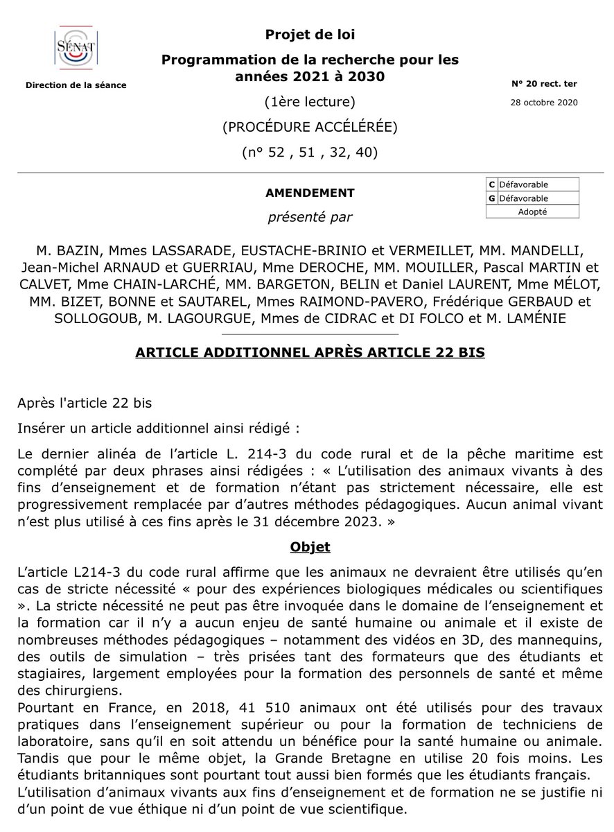 arnaud_bazinVO's tweet photo. En séance cet après midi pour la fin de l’examen du projet de loi Recherche où il est question de la formation des vétérinaires. J’ai défendu deux amendements pour diminuer le recours à l’expérimentation animale en ayant recours à des méthodes alternatives. Ils ont été adoptés ! https://t.co/UcRcwUSL61