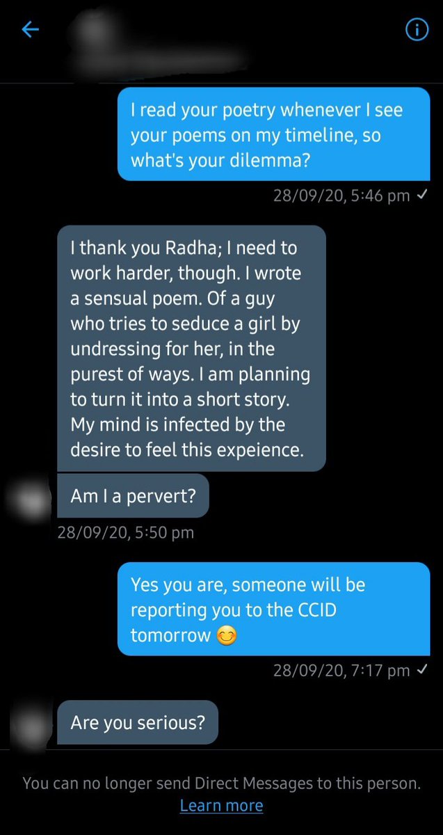 This is the kind of shit a married GP tutor and esteemed writer/poet (residing in Quatre Bornes, Mauritius) sends to random girls on the internet. Who knows what he's feeding to his students during his tuition lessons.  https://twitter.com/doeiradar/status/1320991854196789249