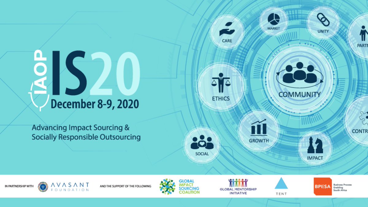 IAOP's tweet photo. We're pleased to announce our next virtual forum, #IS20, with a laser focus on advancing #impactsourcing and #sociallyresponsibleoutsourcing. Partners include @AvasantFound, @GISCnews, @TentOrg, @BPO2SA, and #globalmentorshipinitiative. Learn more at https://t.co/qHeqtYtNQj. https://t.co/0wmKhGuAgt