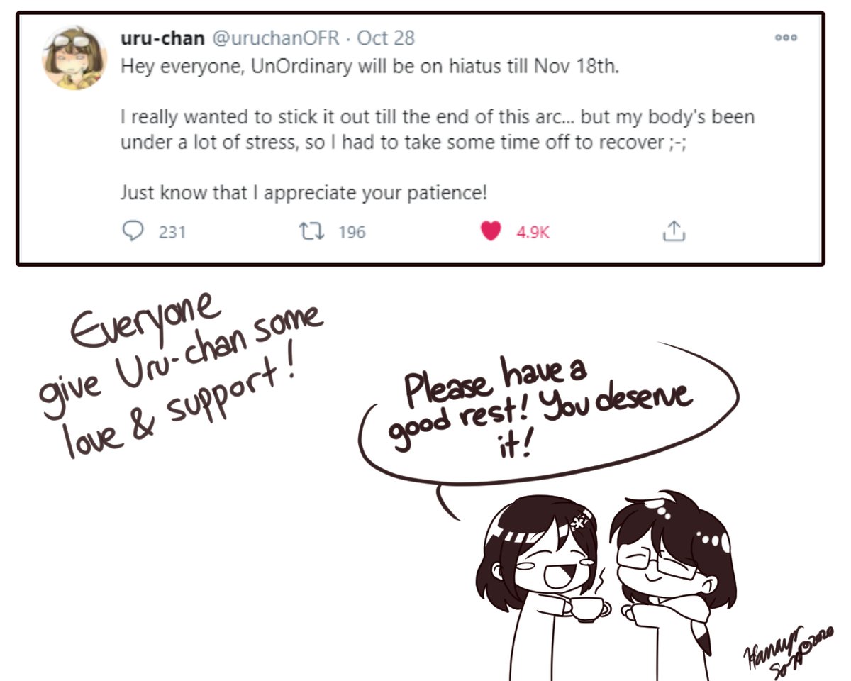Day 30: Tea-party
Featuring my friend, @uruchanOFR who is going to be taking a well deserved break from her webtoon, unOrdinary! ^^
#inktober2020day30