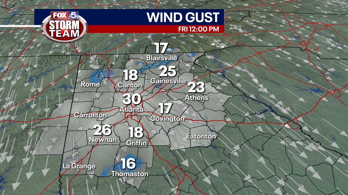 Wind gusts still on the strong side across north #gawx We will continue to experience breezy conditions throughout the weekend @fox5atlanta https://t.co/1RkMv3mRSC