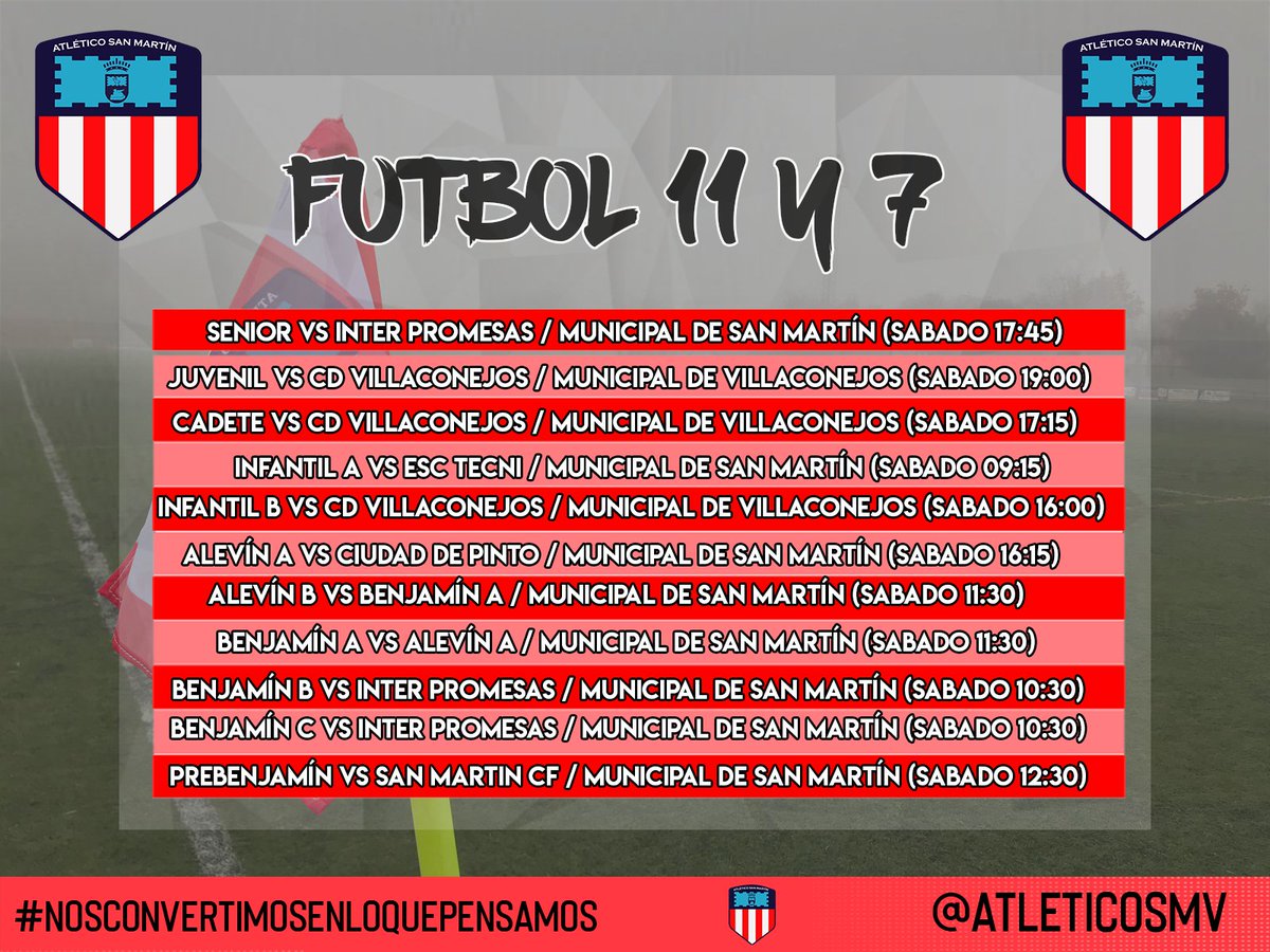 AtleticoSmv's tweet photo. Os dejamos los horarios de este fin de semana, os recordamos que no hay asistencia al publico.

#NosConvertimosEnLoQuePensamos https://t.co/9Wk3CtfTJn