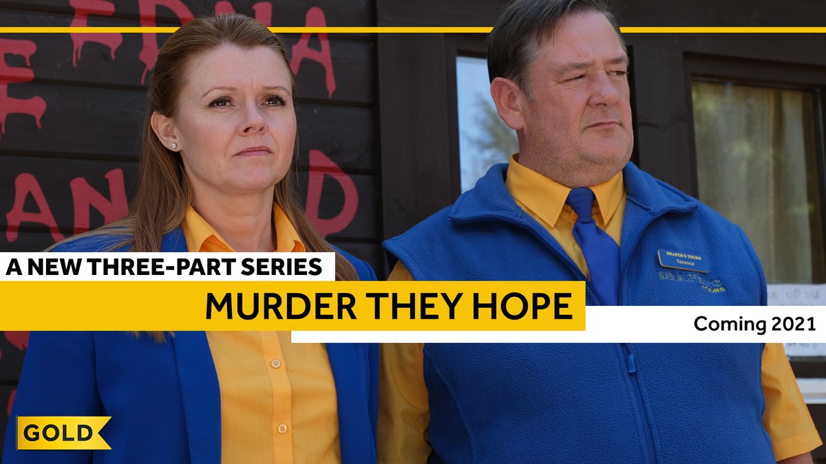goldchannel's tweet photo. 🎬 Filming begins today on #MurderTheyHope, which sees @Sianygibby and @JohnnyVegasReal return as Gemma and Terry in a trilogy of new adventures. Expect rabbit figurines, rival bakers and a search for a bus-based serial killer! https://t.co/RClKErUg44