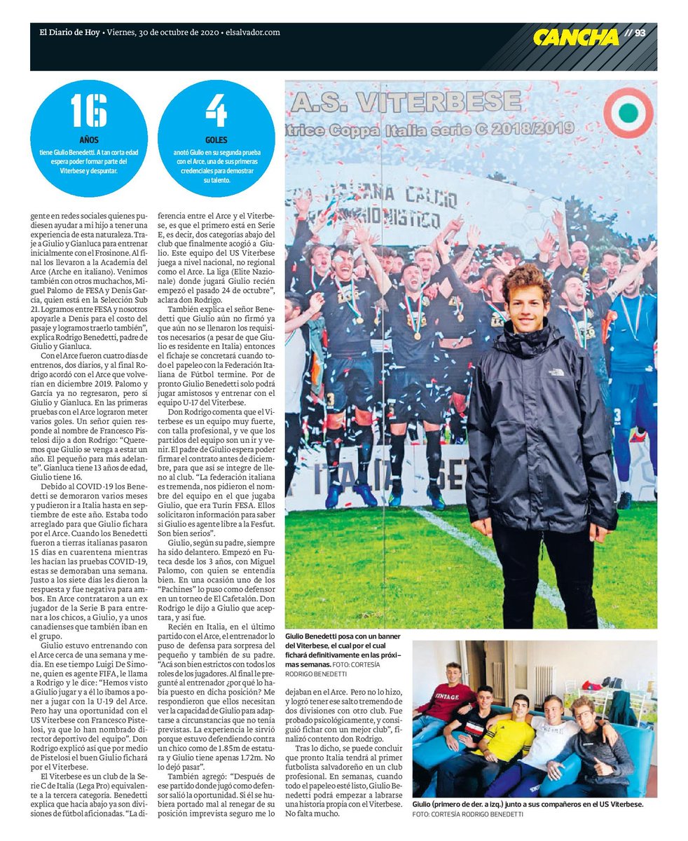 FESAELSALVADOR's tweet photo. ¡Giulio Benedetti cumpliendo su sueño en el fútbol Italiano! 🇮🇹😃🙌🏼 #AcademiaFESA 🏃🏻‍♂️⚽️💪🏼 
Reportaje de @EDH_Deportes  ➡️ https://t.co/ZM8cXo1pBE https://t.co/mfkNKaL9lm