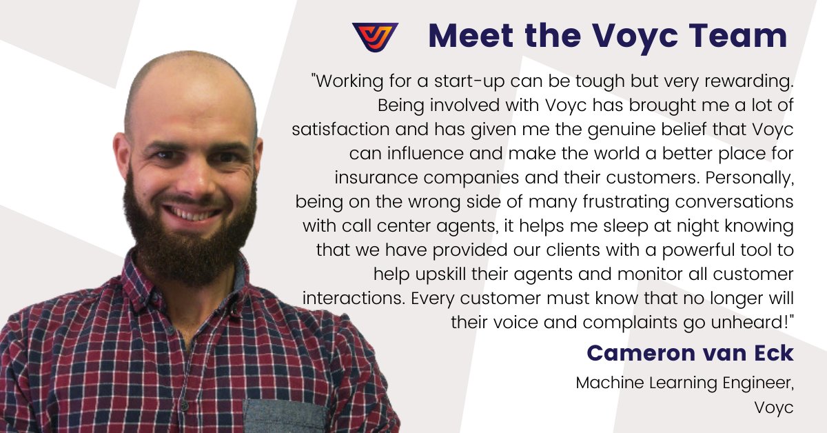 Voyc (@voyc_ai) on Twitter photo Cameron, Machine Learning Engineer.
Q: What inspires you to keep going?
.
.
.
#MeetTeamVoyc #Engineering #AI #tech #technology #STEM #team #CustomerExperience #CustomerCare Cameron, Machine Learning Engineer.
Q: What inspires you to keep going?
.
.
.
#MeetTeamVoyc #Engineering #AI #tech #technology #STEM #team #CustomerExperience #CustomerCare