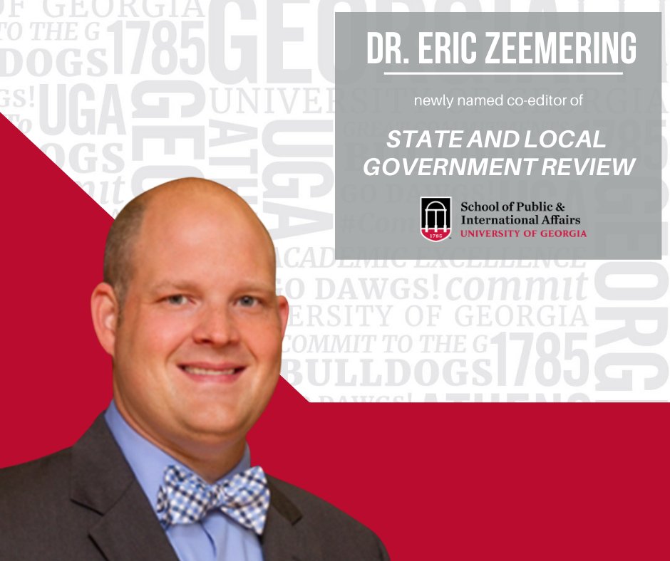 UGA_SPIA's tweet photo. MPA Director @DrZeemering was selected to co-edit State and Local Government Review. Along with @uncsog's Kimberly Nelson, they will curate the journal &amp; expand upon its ability to host productive discourse on issues of state and local government politics, policy, &amp; management. https://t.co/znL35mXWhi